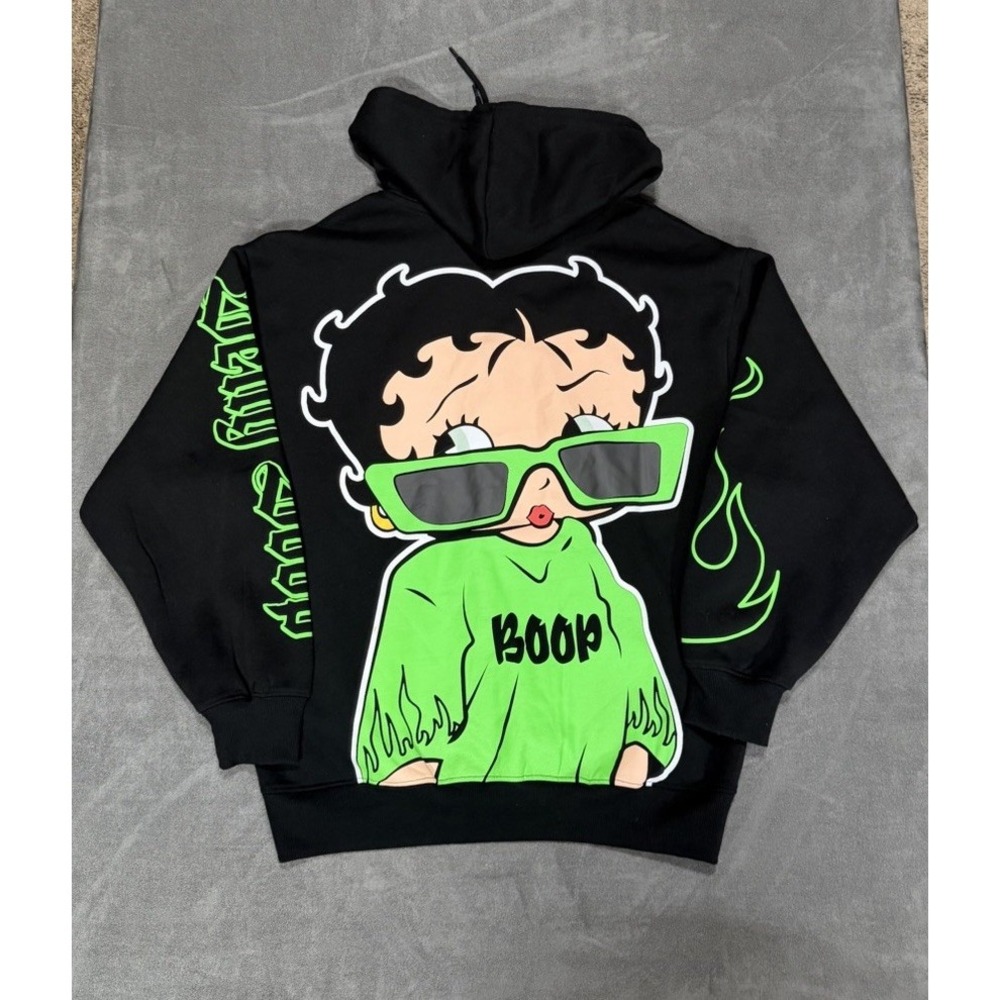 Fleischer Studios Betty Boop Zip Up Hoodie Black/Green Sweatshirt